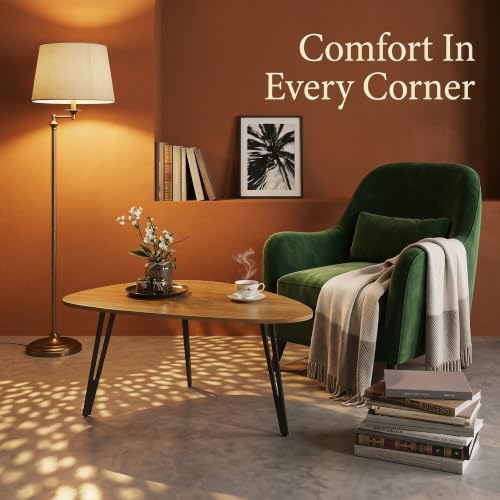 Modern Mid Century Coffee Table, Oval Triangle Wood Center Table with Sturdy Metal Legs, Stylish Living Room Accent Table for Small Spaces