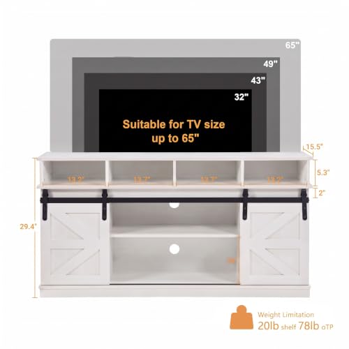 Farmhouse TV Stand for 65/60/55 Inch TV, TV Consoles with Sliding Barn Doors, view 3