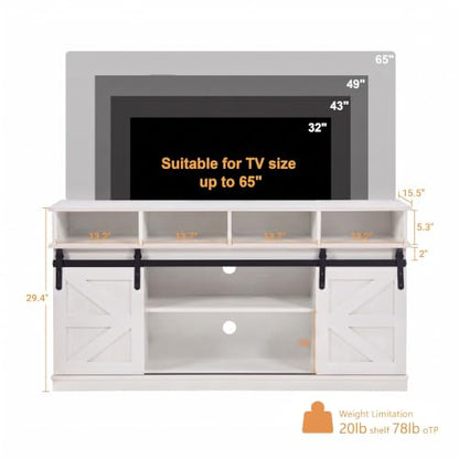 Farmhouse TV Stand for 65/60/55 Inch TV, TV Consoles with Sliding Barn Doors, view 3