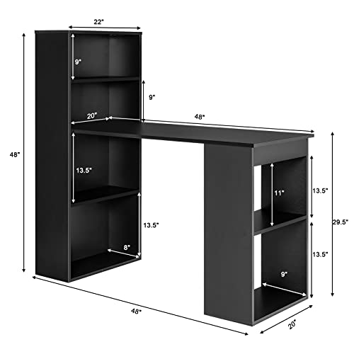 Computer Desk with Bookshelf, Writing Study Desk with Storage Shelves & CPU Stand, Modern Compact Computer Workstation for Home & Office, Space-Saving Design (Black)