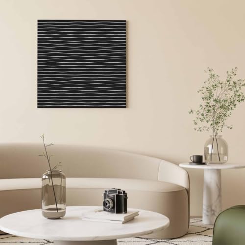 Modern Black Wavy Stripe Canvas Print Wall, Abstract Trend Rippling Water Lines Framed Canvas Art Wall Decor Pictures Painting Artwork for Living Room Bedroom, Ready to Hang, 24" x 24"