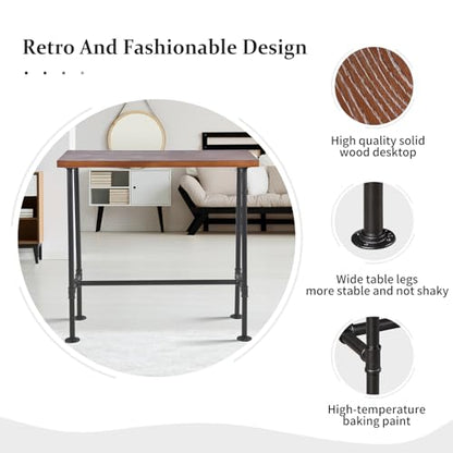 DIY Industrial Design Pipe Dining Table Casual Pub BAR Laptop Table Modern Studio Wood and Metal Rectangular Dining Table homeoffice Desk Breakfast high bar Table Brown Desktop 43.3" × 19.7"