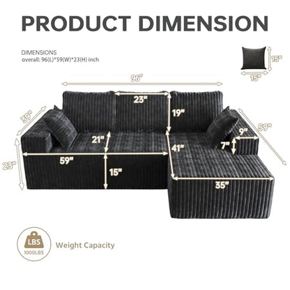 Cloud Boneless Sectional Couches with Oversized Chaise for Living Room, Modular L Shaped Couch with Deep Seat, Memory Foam Compressed 3 Seater Sofa for Apartment
