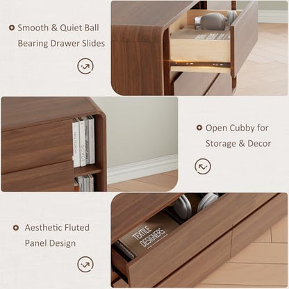 63 Inch 6 Drawer Dresser with Shelves, Rounded Corner, Walnut, view 7