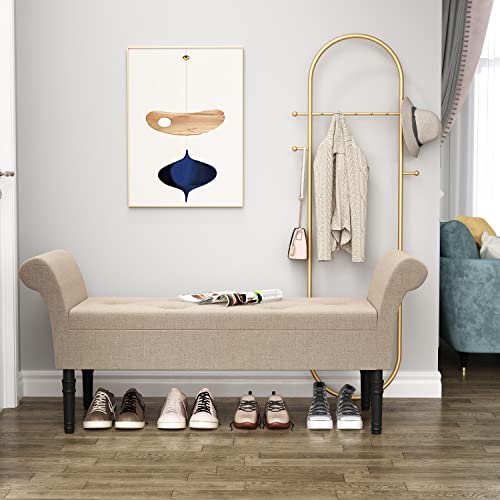 Modern Storage Bench Tufted Bed Bench Entryway Bench with Storage for Living Room Bedroom (Tan)