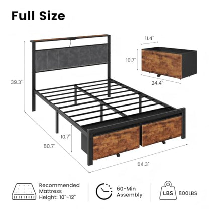 Full Size Bed with Headboard and Drawers, view 3