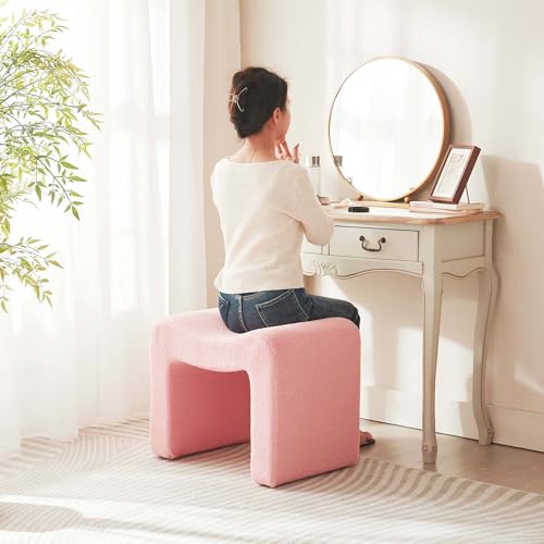 Vanity Stool Foot Rest Small Footstool Ottoman Chair Seating Backless Modern Teddy Velvet Ottoman for Makeup Room Living Room Bedroom Entryway,(Single 1) Pink
