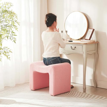 Vanity Stool Foot Rest Small Footstool Ottoman Chair Seating Backless Modern Teddy Velvet Ottoman for Makeup Room Living Room Bedroom Entryway,(Single 1) Pink