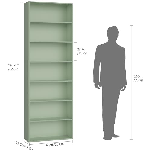 82" Tall Bookshelf Bookcase, 7-Tier Open Display Shelves, Green, view 4