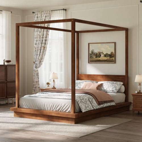 Queen Size Canopy Bed with Headboard (Brown), view 4