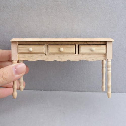 Miniature Desk Table Dollhouse Accessories Wood Furniture with Drawers Handcrafted Detailing Classic Look Suitable for Home Decoration Mini World Play 11.8cmx4.7cmx7.1cm