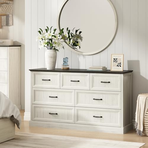 Farmhouse 7 Drawer Dresser for Bedroom, 55" White Dresser with TV Stand, view 6