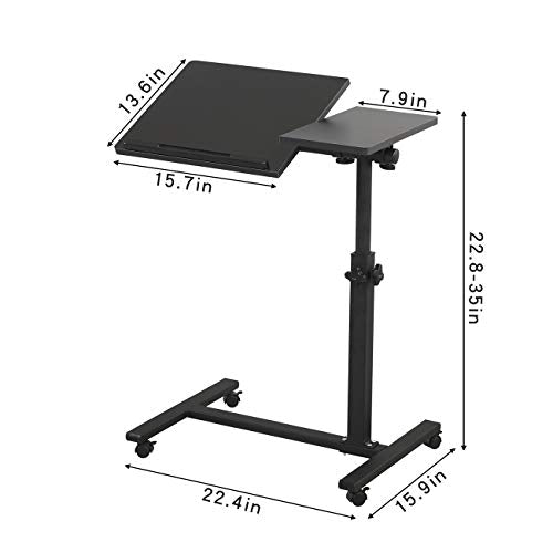 Overbed Bedside Desk Mobile Rolling Laptop Stand Tilting Overbed Table, view 4