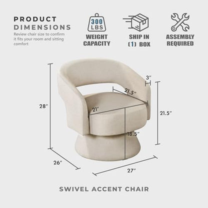 360 Degree Swivel Accent Chair, Modern Comfy Velvet Round Barrel Chair, Open Back, Plush Foam Cushions, Metal Swivel Base for Living Room/Bedroom/Office/Small Spaces, Taupe
