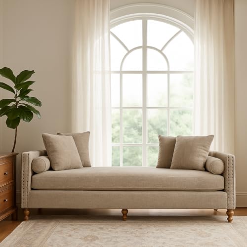 75.2" Oversized Chaise Lounge, Chenille End of Bed Bench with Tufted Arms, view 2