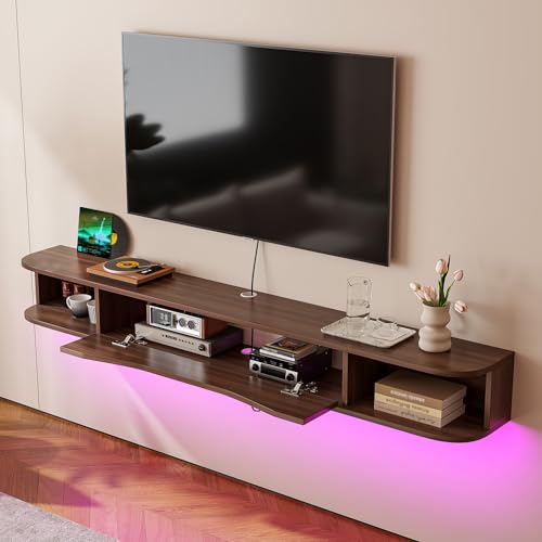 Floating TV Stand,55'' Wall Mounted TV Console,Walnut, view 5