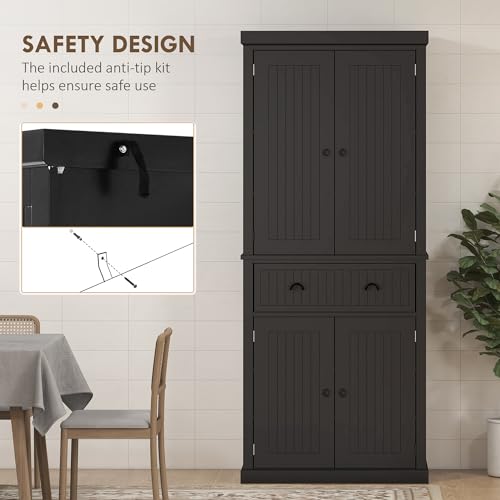 Traditional Black Kitchen Pantry with 4 Doors and Adjustable Shelves, view 7