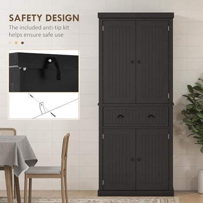 Traditional Black Kitchen Pantry with 4 Doors and Adjustable Shelves, view 7