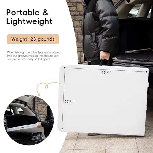 6FT Folding Table Plastic 6 Foot Foldable Table HDPE Portable Banquet Surface Fold-in-Half Desk Utility for Working Meeting,Parties, Picnic, Camping, Weddings, Catering, Garden Dining-White
