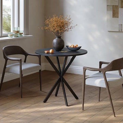 31.5" Black Small Round Dining Table for 2-4, Space Saving Circle Kitchen Dinner Table, Mid Century Modern Dining Room Desk for Kitchen, Apartment