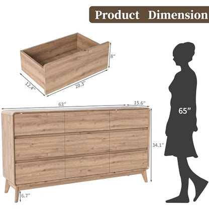 9 Drawer Mid Century Modern Dresser for Bedroom Chest of Drawers for Closet, view 3