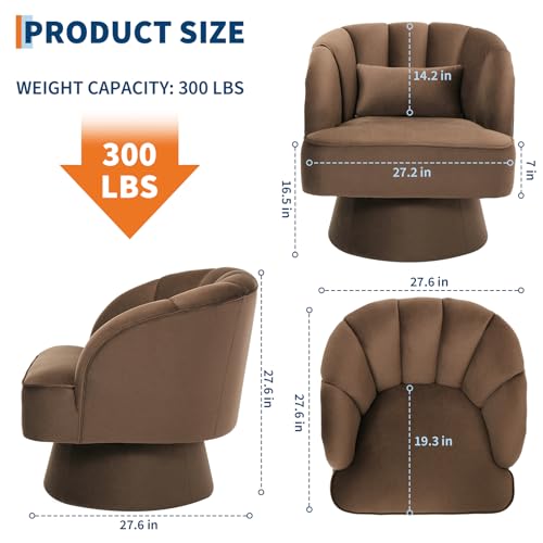 Swivel Accent Chair with Armrests, 360° Mid Century Modern Swivel Barrel Chair, Modern Cozy Velvet Armchair for Living Room, Bedroom, Small Space, Brown
