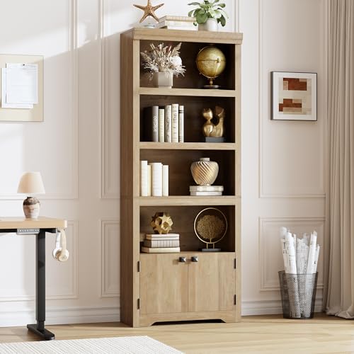 5 Tier Bookshelf, 69'' Tall Farmhouse Bookcase with 2 Doors & Adjustable Shelves, view 7