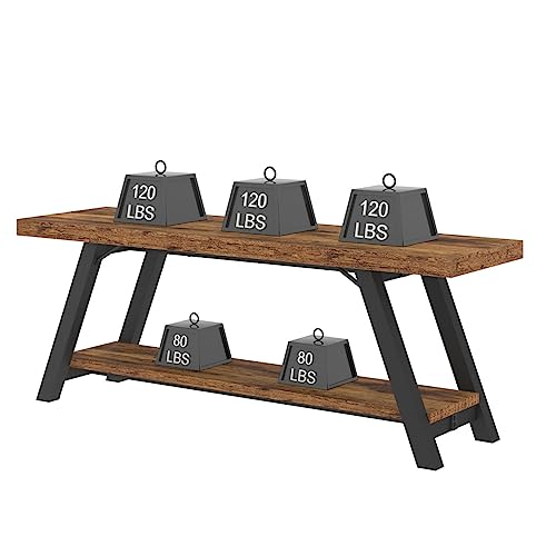 Wood Bench, Industrial Storage Entryway Indoor Bench for Bedroom Hallway Living Room, Rustic Famhouse Wooden Metal Shoe Rack Accent Foyer Bench Seat for Entrance Sitting, Rustic Brown, 47 in Long