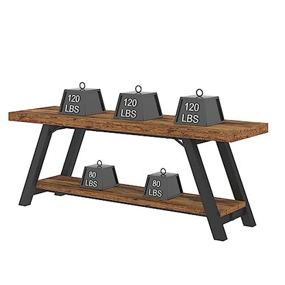 Wood Bench, Industrial Storage Entryway Indoor Bench for Bedroom Hallway Living Room, Rustic Famhouse Wooden Metal Shoe Rack Accent Foyer Bench Seat for Entrance Sitting, Rustic Brown, 47 in Long