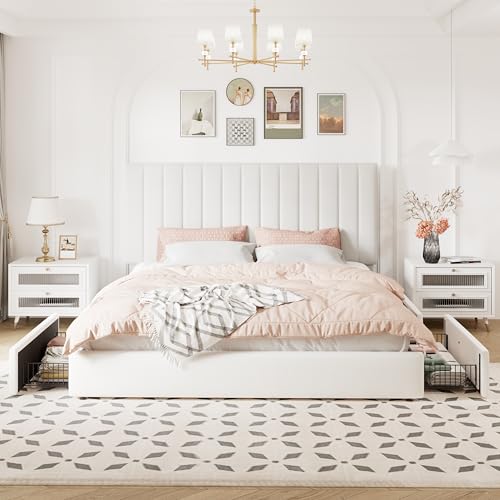 King Size Storage Bed Frame, Vertical Channel Tufted Adjustable Headboard, view 4
