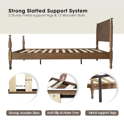 Solid Wood Queen Size Bed Frame with Headboard & Footboard, 12 Strong Slats, view 6