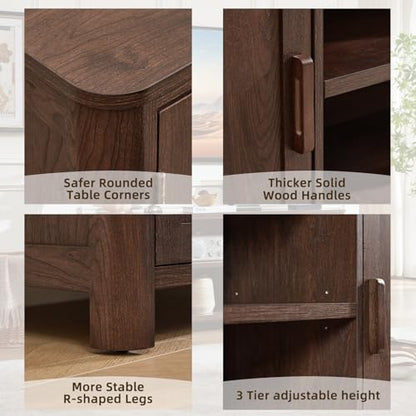 Farmhouse 55" Entertainment Center,Walnut Tv Stand with Adjustable Shelves & 2 Door Storage,Wooden Media Console Cabinet for TVs Up to 65 inches, Rustic Tv Stands for Living Room,Bedroom