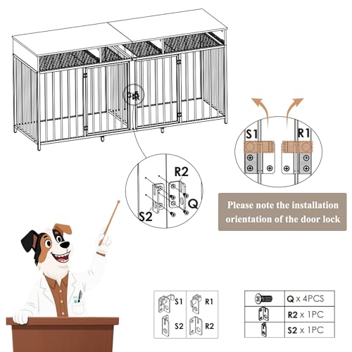 Double Dog Crate, 71"W Indoor Dog Kennel Furniture for 2 Dog, White, view 7
