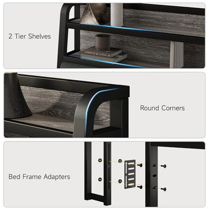 Queen Headboard Only with Storage, Charging Station, Black & Grey, view 7