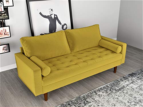 S5459 Mid Century Modern Velvet Upholstered Tufted Living Room Sofa, 69.68" Goldenrod