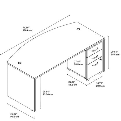 Bush Business Furniture Series C 72W x 36D Bow Front Desk with Mobile File Cabinet in Hansen Cherry