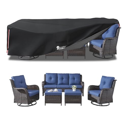 Outdoor Furniture Covers Waterproof,600D Heavy Duty Patio Furniture Covers for 6/7/8 PCS Sets Sectional Sofa Couch Rocking Swivel Chairs Ottomans Coffee Table,111L x 74W x 28H inch Black