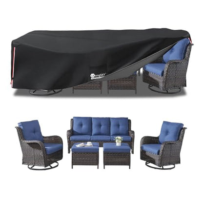 Outdoor Furniture Covers Waterproof,600D Heavy Duty Patio Furniture Covers for 6/7/8 PCS Sets Sectional Sofa Couch Rocking Swivel Chairs Ottomans Coffee Table,111L x 74W x 28H inch Black