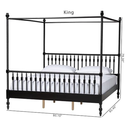 Callison Spindle Canopy Bed Frame with Headboard Black King, view 4