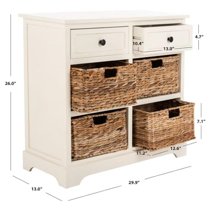 SAFAVIEH Furniture - Herman 2-Drawer Storage Unit - Distressed Cream - Solid Wood - Classic Storage Design - Ideal for Living Room, Entryway, 29" W x 13" D x 27.5" H - Fully Assembled (AMH5702C)
