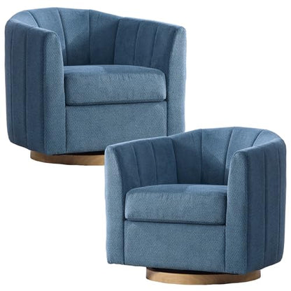 Swivel Barrel Chair Set of 2, 360 Degree Round Swivel Accent Chair for Living Room, Mid Century Modern Upholstered Accent Chair,Comfy Tufted Sofa Armchairs for Bedroom,Nursery,Chenille, Blue