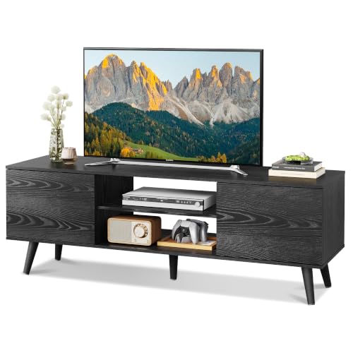 TV Stand for 55 60 Inch TV, Mid Century Modern, Black, view 3