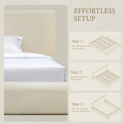 Queen Cloud Bed Frame, Upholstered Platform Bed Frame with Headboard, view 4