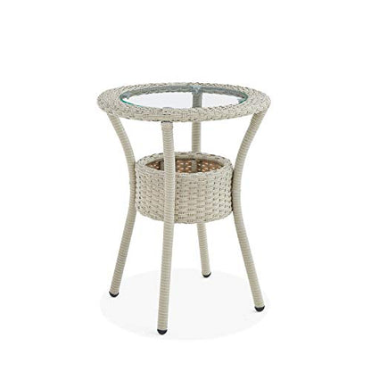 Modern and Weatherproof Haven All-Weather Wicker Outdoor Round Glass-Top Accent Table with Storage - Outdoor Furniture Patio Set & Metal - 20 in. W x 20 in. D x 26 in. H