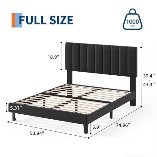 Black Platform Bed with Upholstered Head, view 3