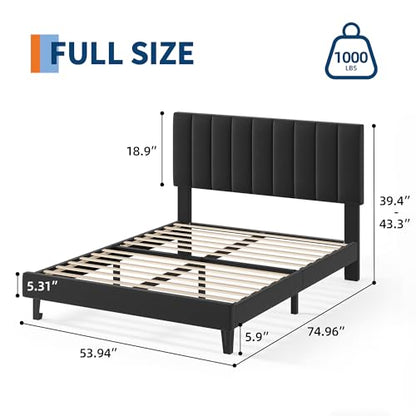 Black Platform Bed with Upholstered Head, view 3