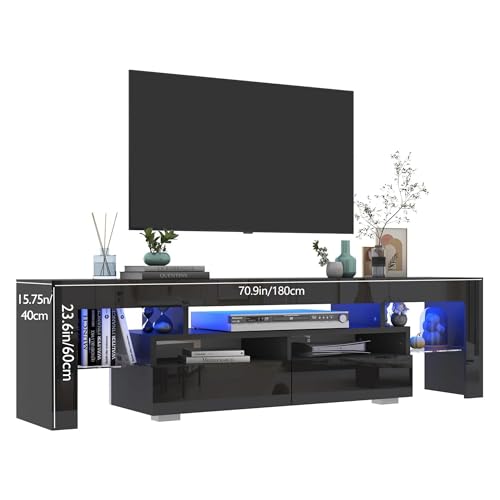 70in LED TV Stand for 75/80/85 inch TV, Modern Black TV Stands for Living Room, view 4