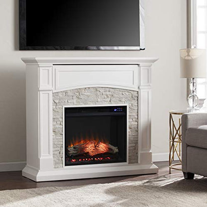 Seneca Electric Touch Screen Media Fireplace - White - Transitional Design, White Glass and Wood - Ideal for Living Room, Bedroom (FR9362)