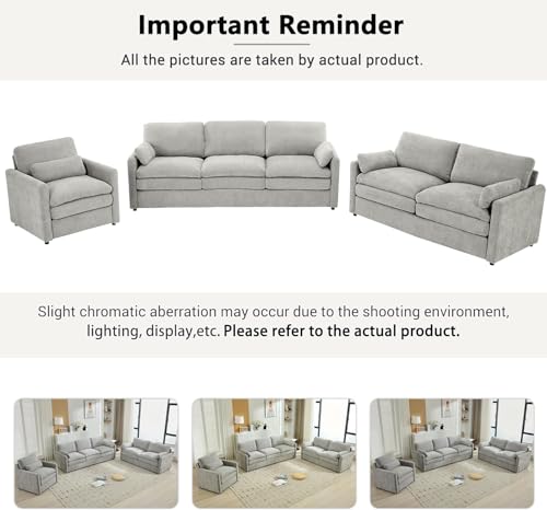2-Piece Chenille Fabric Upholstered Sofa Set with Oversized Comfy Cloud 3-Seater Couch and Loveseat Sofa, Double Plush Cushion for Living Room