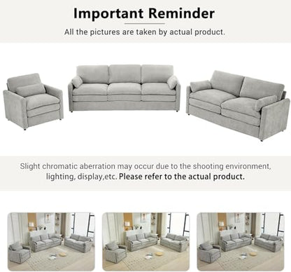 2-Piece Chenille Fabric Upholstered Sofa Set with Oversized Comfy Cloud 3-Seater Couch and Loveseat Sofa, Double Plush Cushion for Living Room